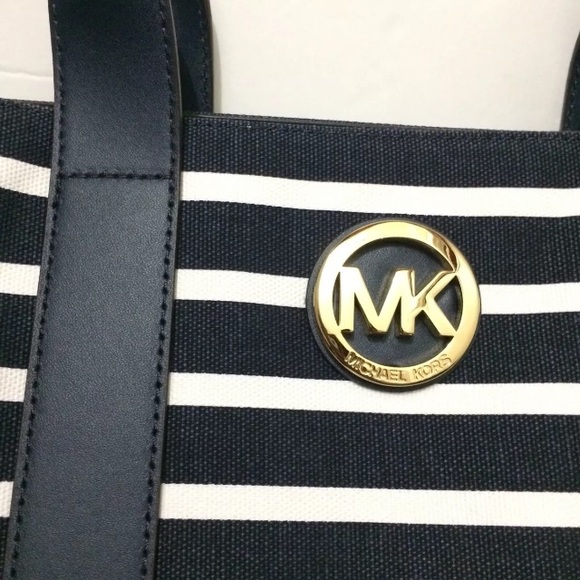 MICHAEL KORS MK Fulton Navy Striped Canvas Tote - Picture 3 of 9